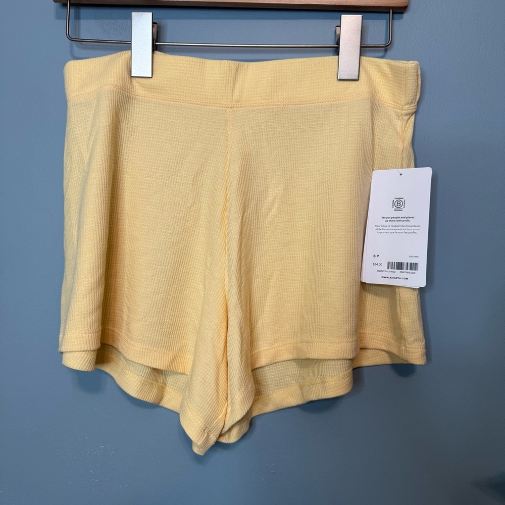 Athleta Wind Down Sleep Shorts in Lunaria Yellow. NWT. Waffle Knit. Size Small - Picture 12 of 12